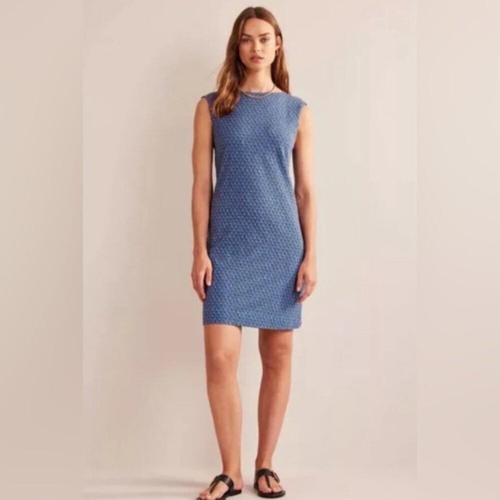 NWT BODEN Sleeveless Jersey Shift Dress Aegean Blue Tulip Blush D0616 Size 4R‎